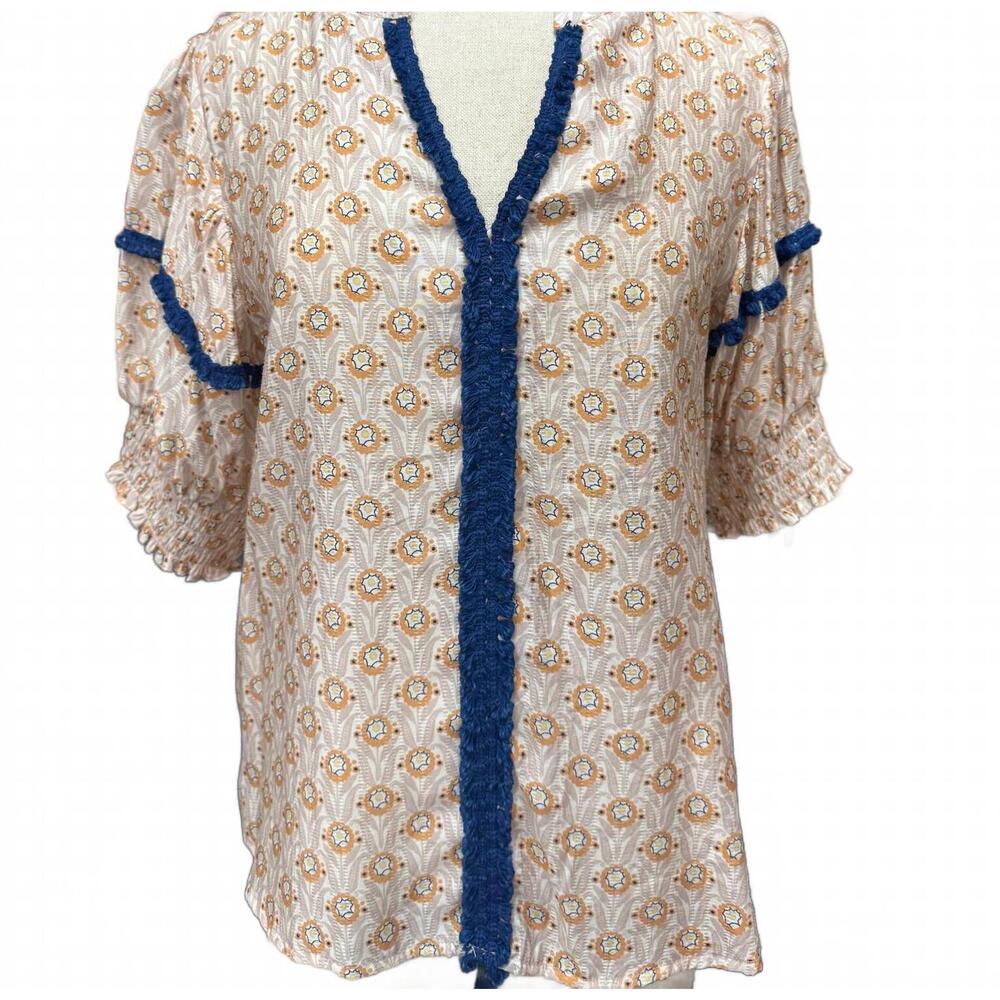 NEW VOY women's short sleeves accent top in cream/orange